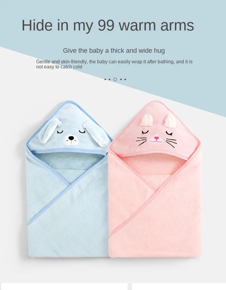 Baby Bath Towel Children's Bathrobe Newborn Baby Cartoon Blanket Super Soft Absorbent Hooded Hug Quilt80x80cm