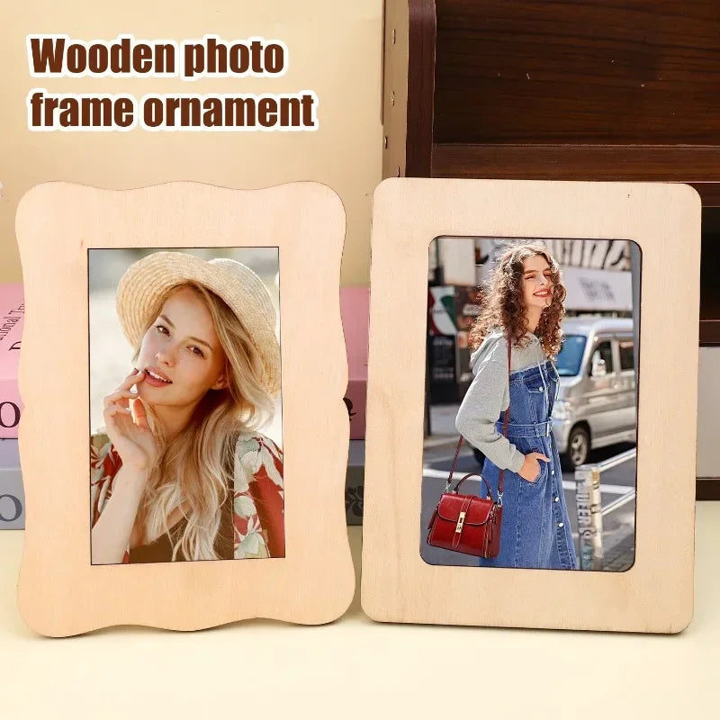 DIY Wood Picture Frames Solid Wood Photo Picture Frames Ornaments Standing Wooden Frames DIY Paintings Crafts Album Decoration