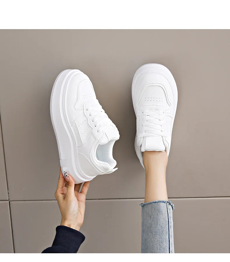 Women's Casual Sports Shoes Thick Bottom Low Tops Lace Up Vulcanised Shoes Lightweight Rubber Soled Winter Season Adult Footwear