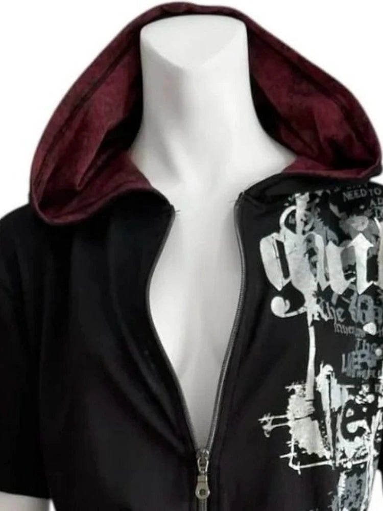Harajuku Letter Printing Hoodies Women Streetwear Casual Slim Fit Hooded Sweatshirt Y2k Aesthetic Vintage Grunge Zipper Hoodie
