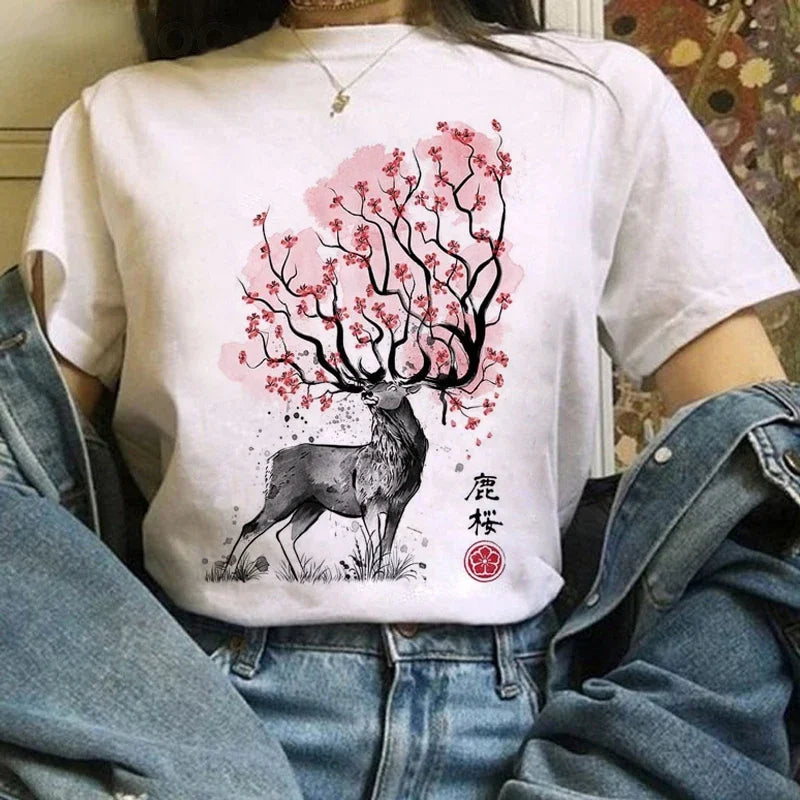 Japanese Anime T Shirts Women T-shirts Harajuku Ullzang T-shirt Cartoon Aesthetic Vintage Shirts for girls 90s Top Tees