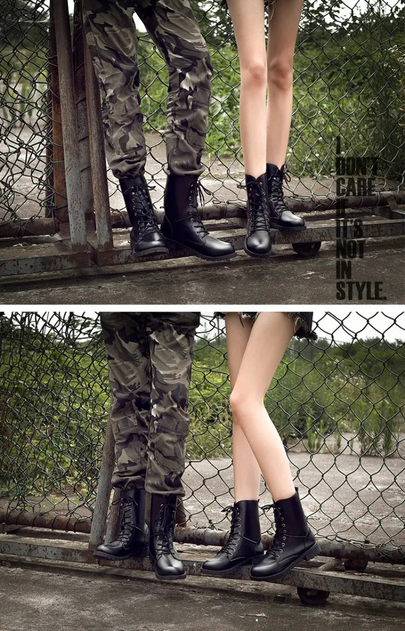 Women's Boots 2026New Casual High Top Boot Fashion Women Motorcycle Boot Classic Black Mid-calf Leather Boots Women Ankle Boots