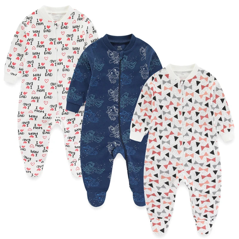 Cotton Baby Girl Clothes 3Pieces Cartoon New Born Baby Boy Clothes Sets Long Sleeve Autumn Footie Jumpsuits Zipper Spring Bebes