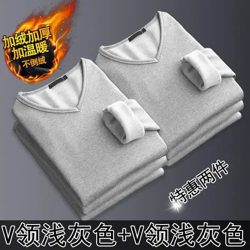 Thermal Underwear Shirt Men V Neck Fleece Sport Tops Autumn Thermo Clothing Comfortable Warm Long-Sleeved 5XL