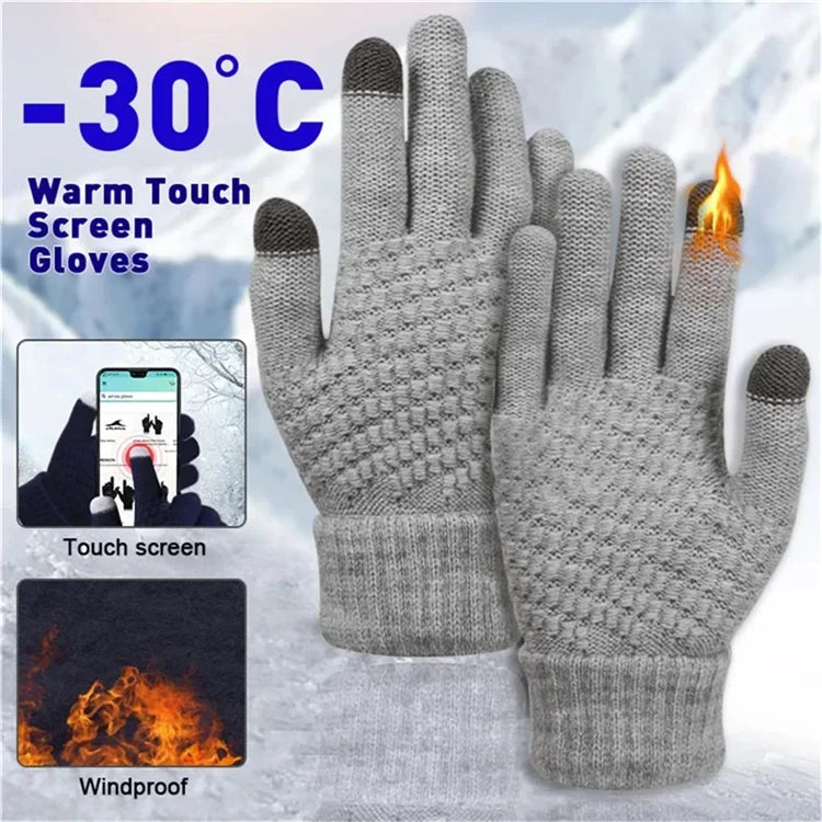 Men's and Women's Winter New Minimalist Knitted Gloves with Mobile Touch Screen Operation Thick and Warm Outdoor Gloves