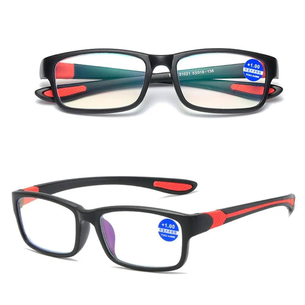 Reading Glasses Men Women Sports Anti-blue Light Reading Eyewear Black Red TR90 Frame Presbyopia Eyeglasses +100 to+400 glasses