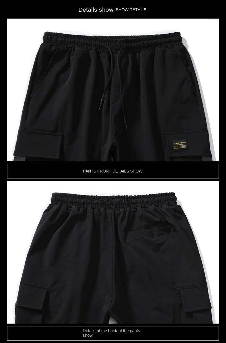 2024 Spring Autumn New Men's Korean Fashion Multi-pocket Loose Ins Nine-minute Drawstring Leg Work Pants Casual Daily Sweatpants