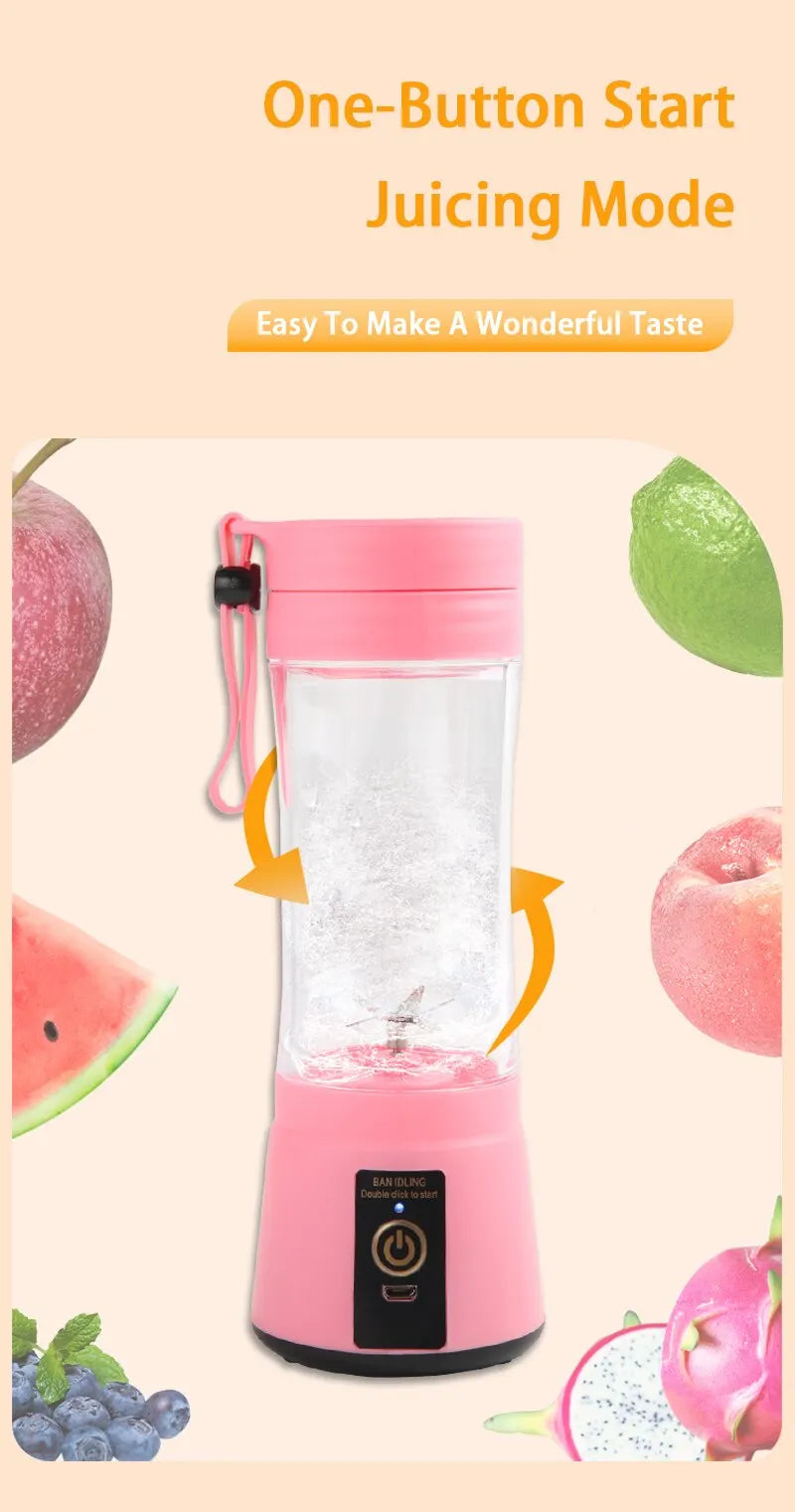 New Mini Portable Blender Bottle USB 6 Blades Fruit Fresh Juicer Smoothies Mixer Machine Crusher Food Processor for Kitchen