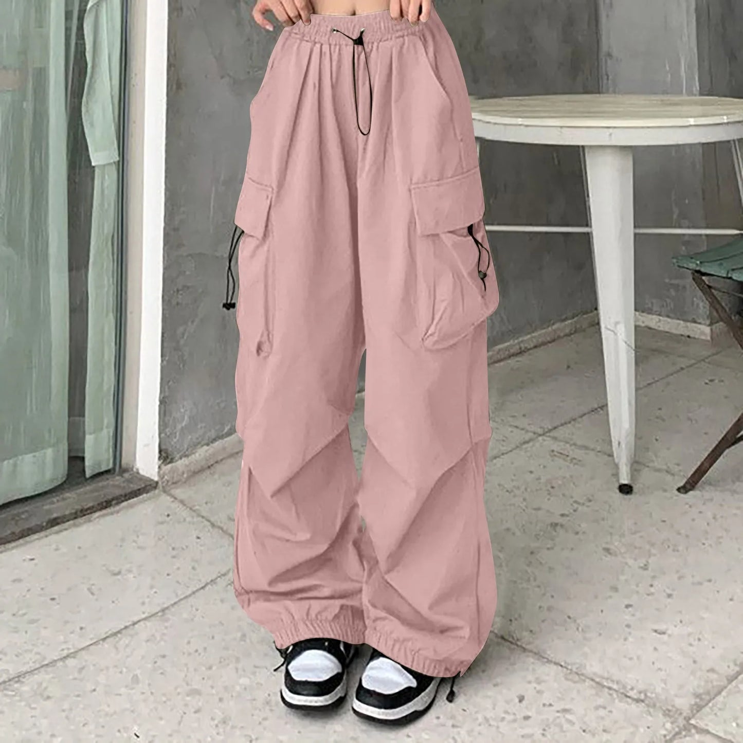 Women Pants Casual Low Waist Drawstring Sweatpant Solid Drawstring Parachute Trousers Oversized Pants Jogger Women'S Pants