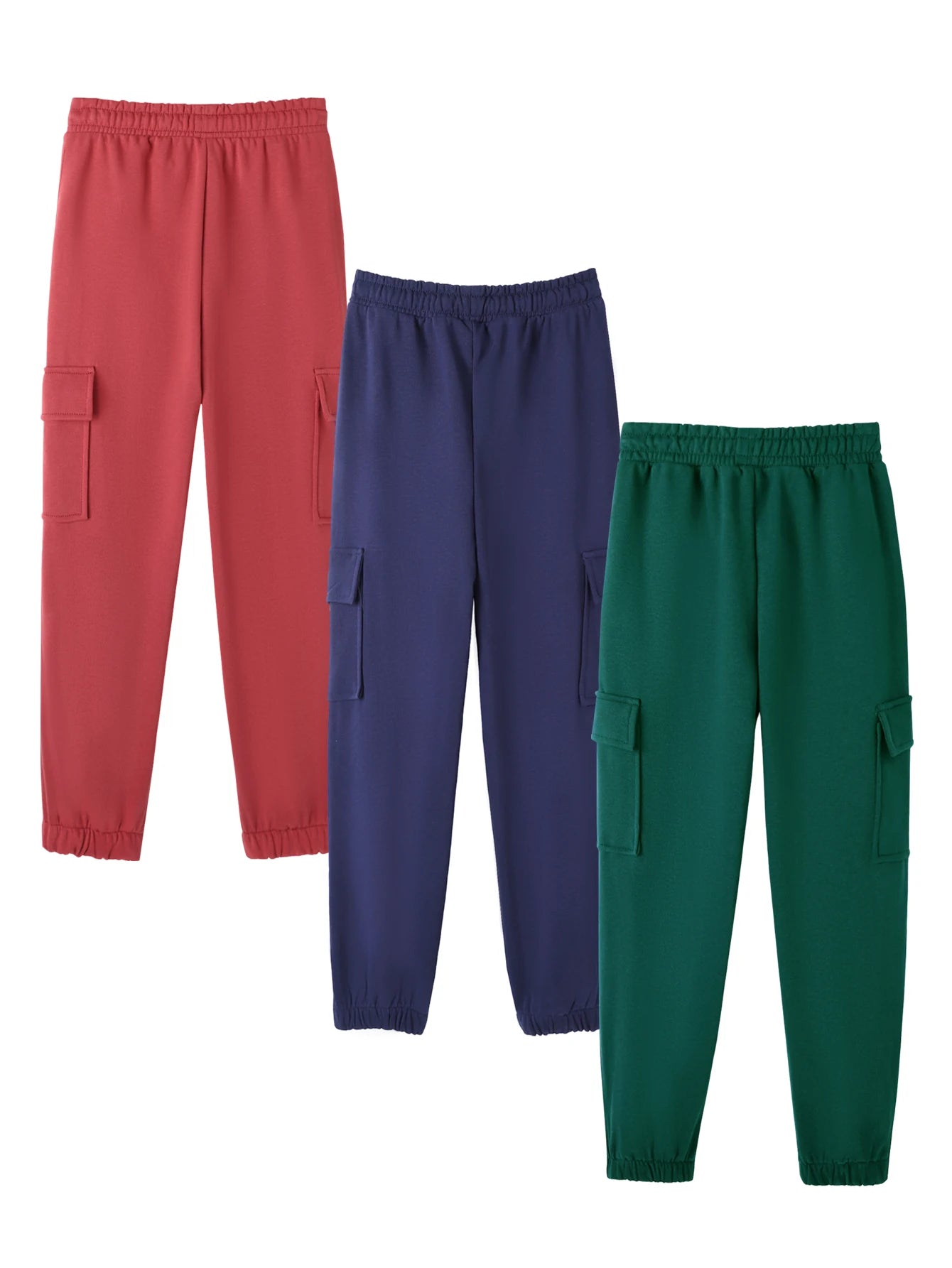Three piece set of boys' pants with red, green, blue drawstring, large pocket, outdoor casual workwear, sanitary pants