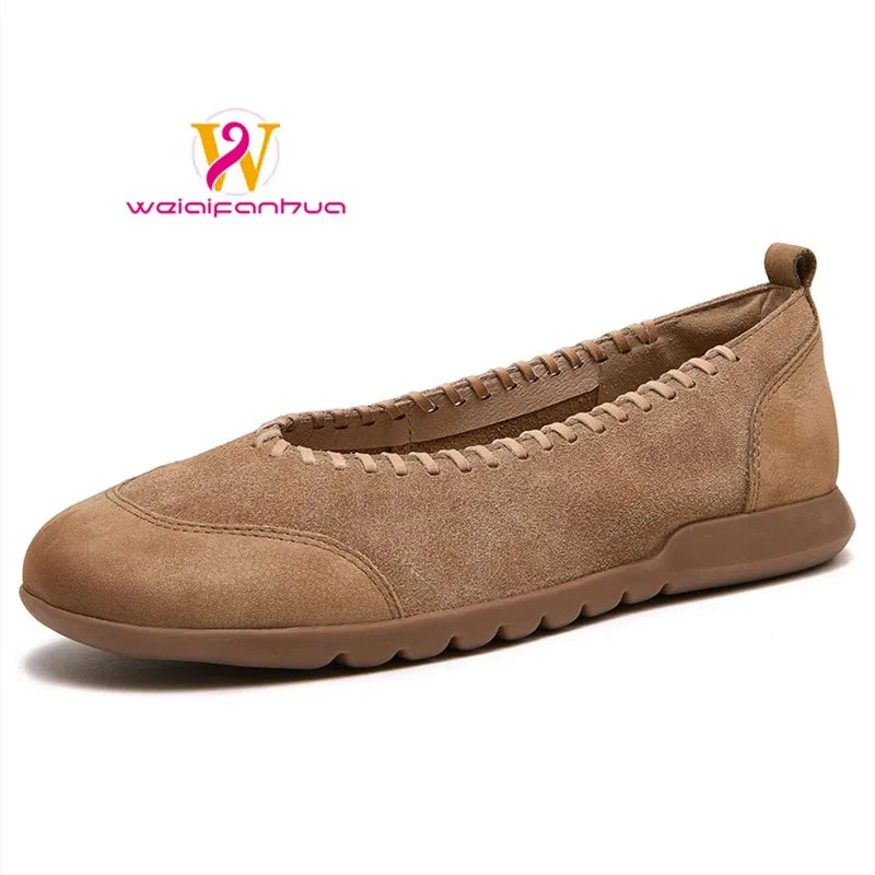 Women's Flat Shoes - 2026 New Style Leather Casual Fashion Single Shoes - Women's Wide-Toe Comfortable Mom Shoes Loafers Women
