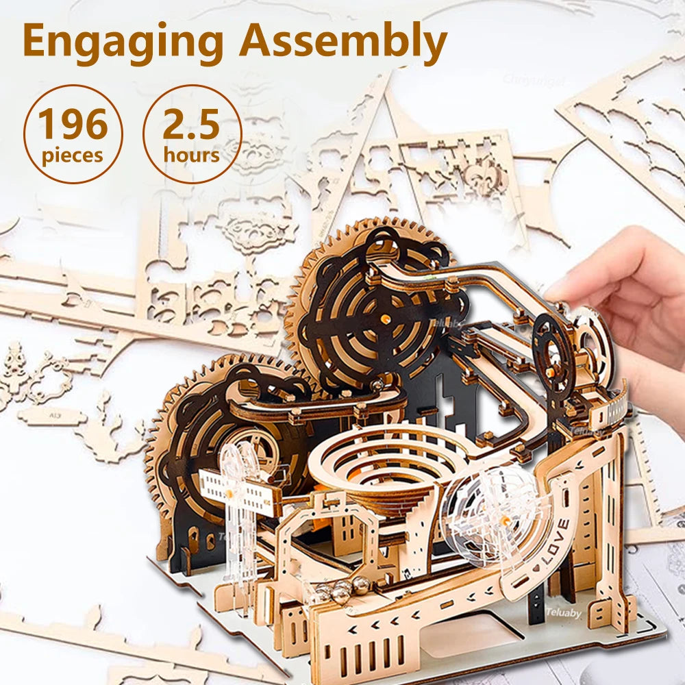 3D Wooden Puzzle DIY Marble Run Building Model Kit STEM Educational Construction Toys for Kids Adults Teens Boys Girls Gifts