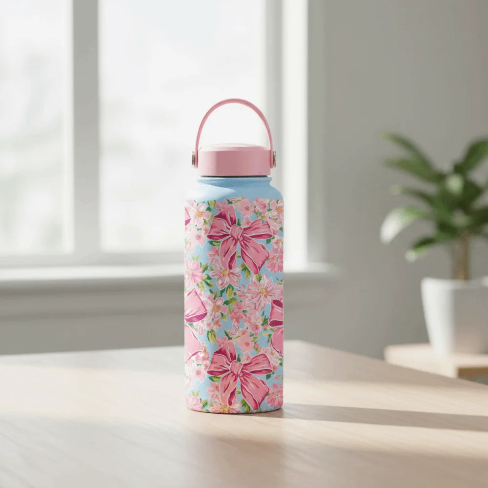 Gift INS Insulated Water Bottle 1L Portable Thermal Water Bottle Leak-proof Large Capacity Floral Thermal Cup Household