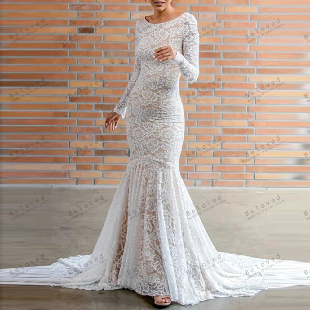 Glamorous Wedding Dresses Gorgeous Bridal Gowns Lace Tiered Robes Full Sleeves Backless Graceful Customized Vestidos De Novia