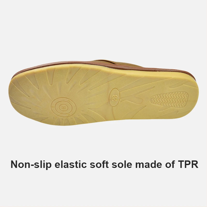 Genuine Cow Leather Slippers Homes in indoor slipper Spring Autumn summer men women elderly non-slip casual single Slides shoes