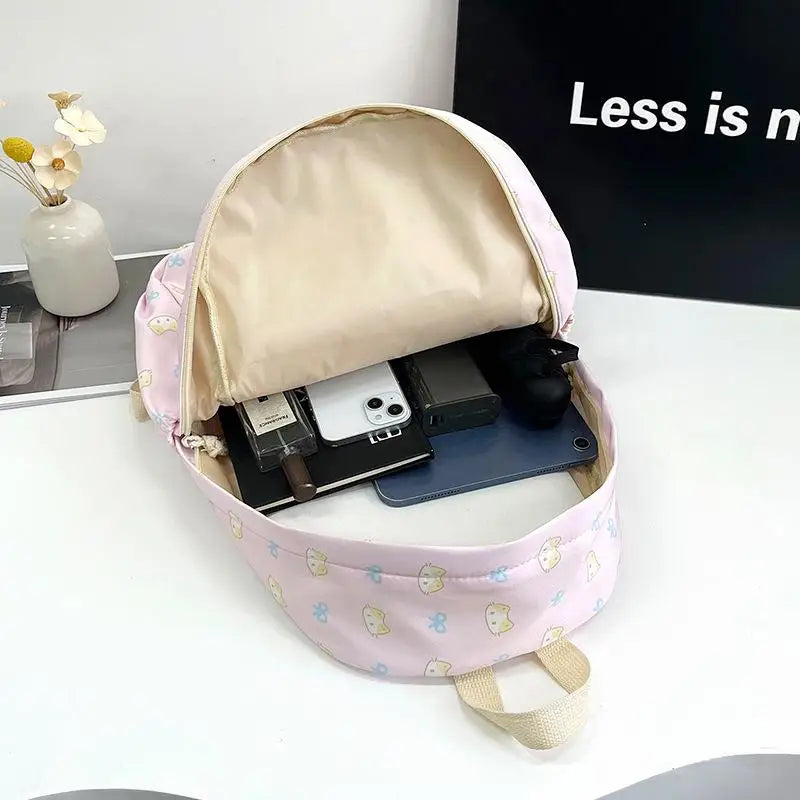 Cute Cartoon Cat Printed Backpack Large Capacity Student Schoolbag Fashion Delicate Trendy Girly Bag Portable Travel Bags Gifts