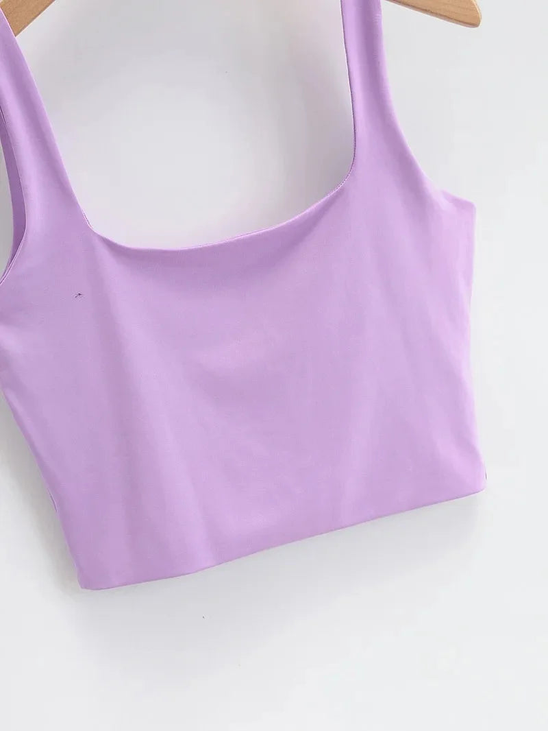 2025 Summer Women Sexy Sleeveless Tops Fashion Short Square Collar Tank Tops 6 Colors