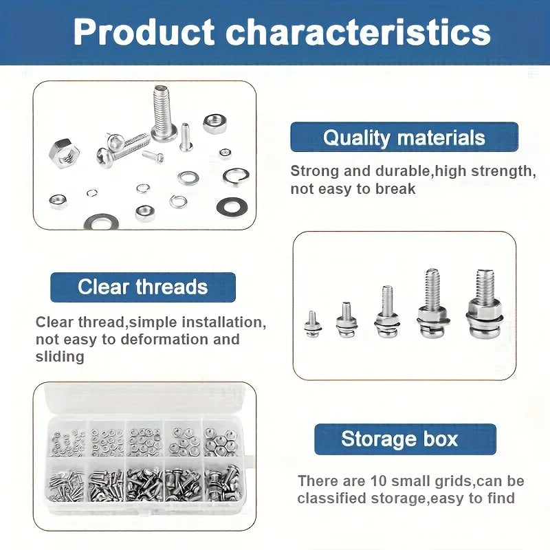 Hex Nuts and Bolt Set - 320 pieces/120 pieces, durable M2 - M5 metric size, universal hardware kit for DIY projects and repairs
