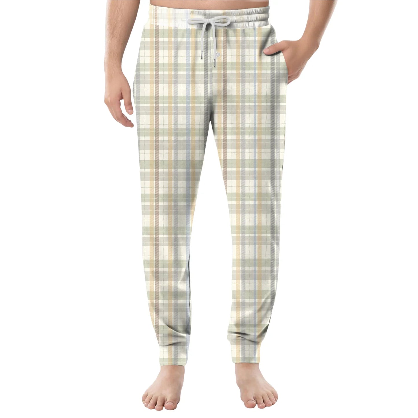 Men'S Plaid Casual Pants Checkered Pattern Cuffed Design Comfortable Fabric Suitable Daily Wear All Seasons Trendy Pajama Pants
