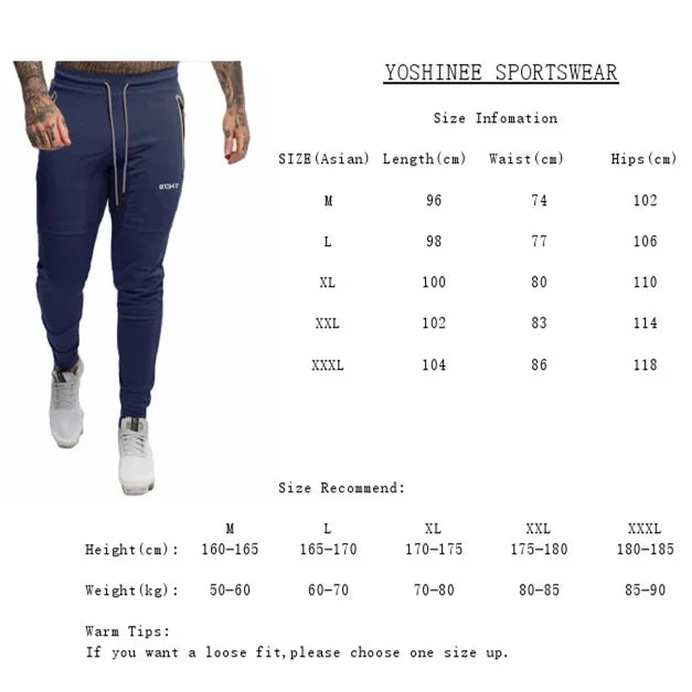 Autumn Winter Pants Men Sweatpant Jogger Casual Sweat Pants Zipper Packets 3XL