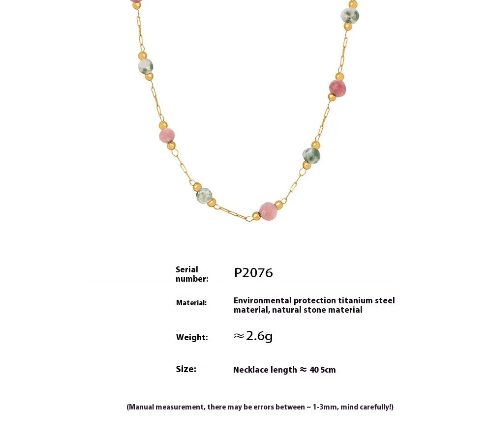 Women's Necklace Natural Stone Handmade Bead Double-layer Layered Collarbone Chain Stainless Steel Jewelry