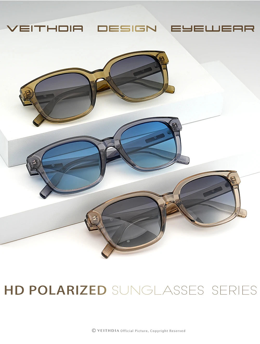 VEITHDIA Polarized Fashion Classic Sunglasses Photochromic Gradient UV400 Protection Outdoor Sun Glasses for Men And Women 7900