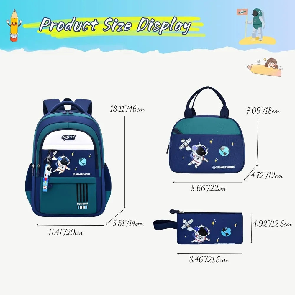 Boy Backpack Schoolbag for Boys Girls, School Bags, Waterproof Kids Bookbag Backpacks with Lunch Box Pencil Case Set