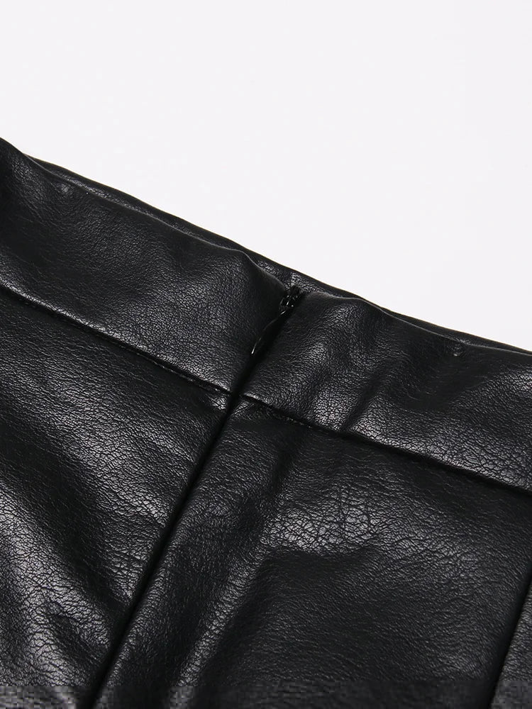 TWOTWINSTYLE Casual Patchwork Pu Skirt For Women High Waist Midi Folds Pleated Skirts Female 2022 Spring Fashion Clothing Style
