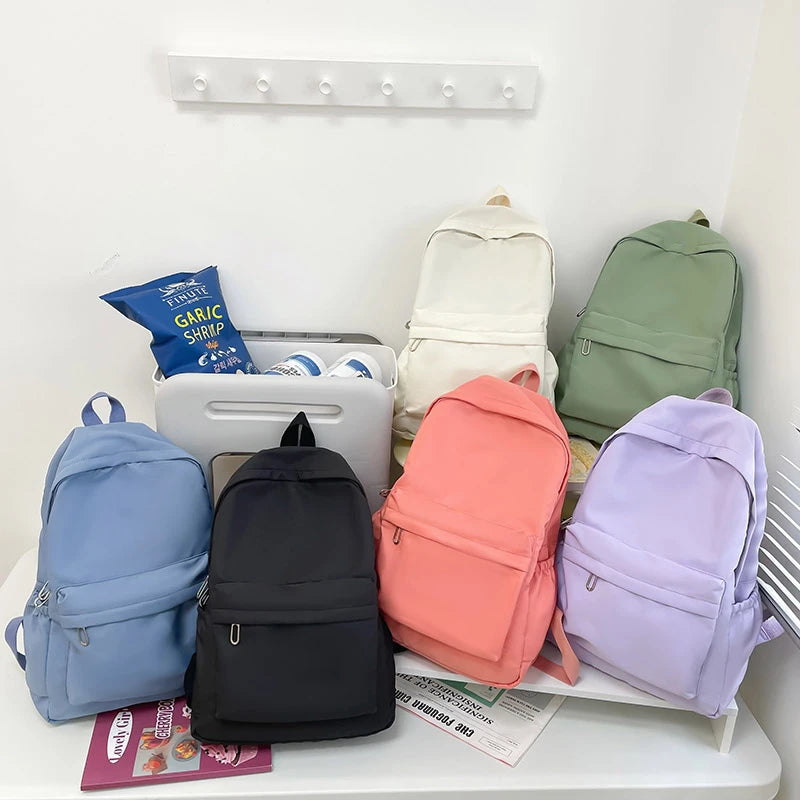 Simple Solid Color Casual Backpack Lightweight and High School Student Bag Multifunctional Backpack Suitable for Travel,School