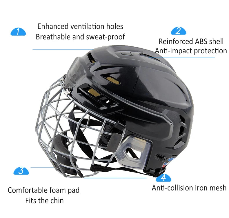 Ice Hockey Helmet Tactical Sports Rugby Adjustable Hockey Helmet Full Face Adult Safety Top Equipment Face Protective Equipment
