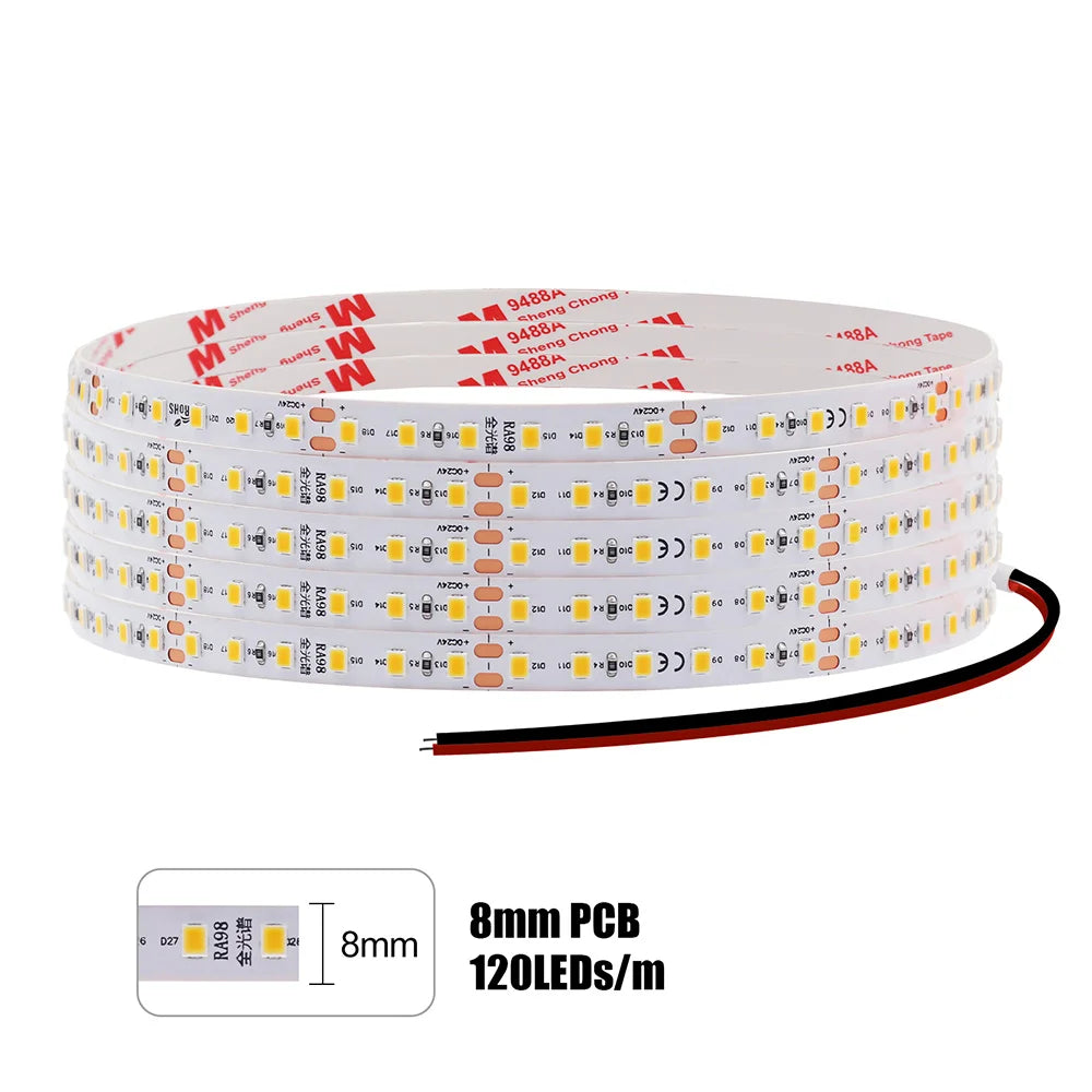 LED Strip Light RA98 5mm 8mm PCB 5m 10m 24V 2835 120 240 LEDs Flexible Adhesive Tape 2700K 3000K 3500K 4000K 5000K 6000K Decor