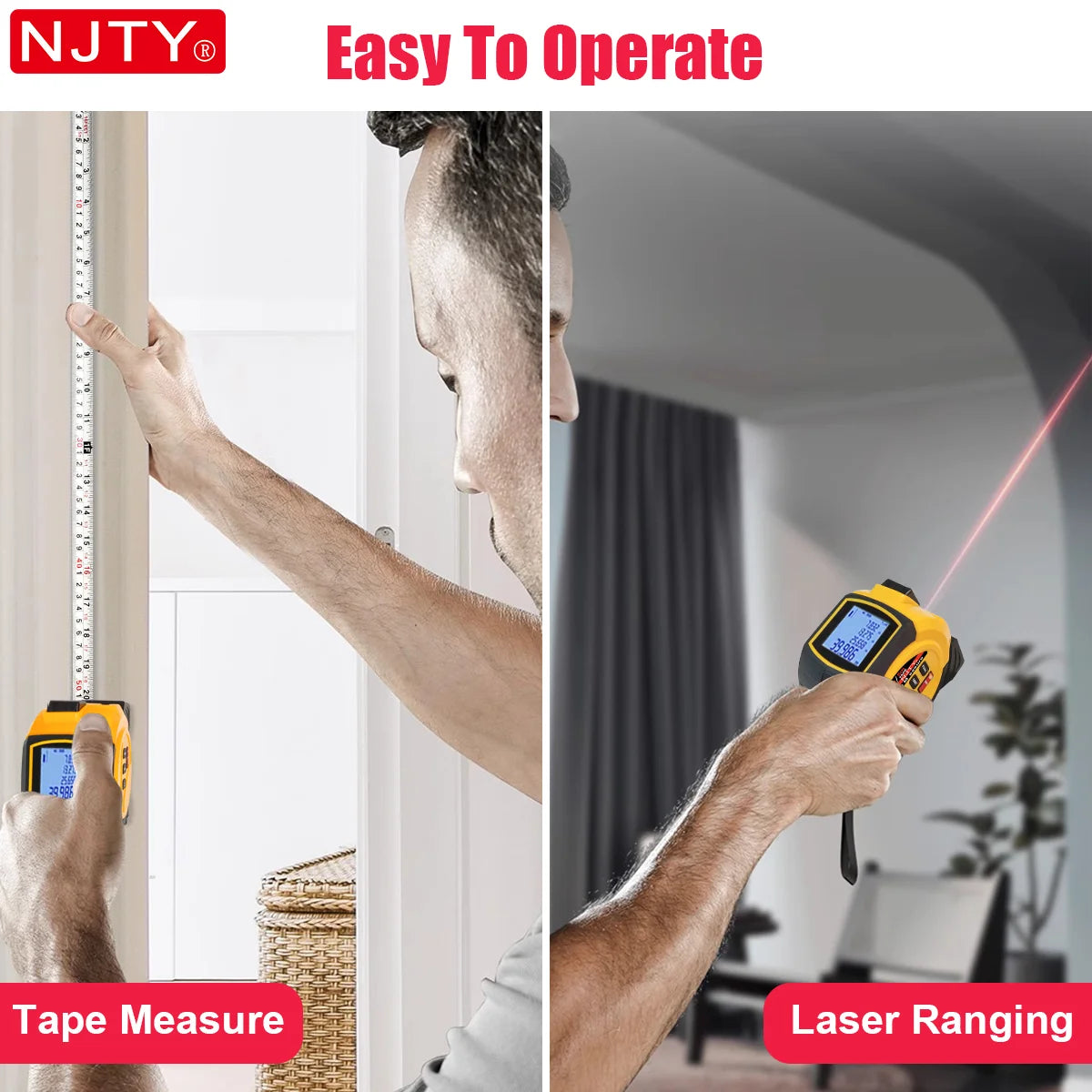 3-in-1 Laser Tape Measure British 60m/196ft  40m/131ft Laser Distance Meter Cross Laser Level Belt Buckle Design Self-lock Tools