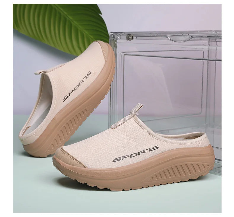 Ladies' Half Dragged Thick Soled Shoes Are Casual Lightweight and Breathable Increasing The Height for Lazy People To Step On