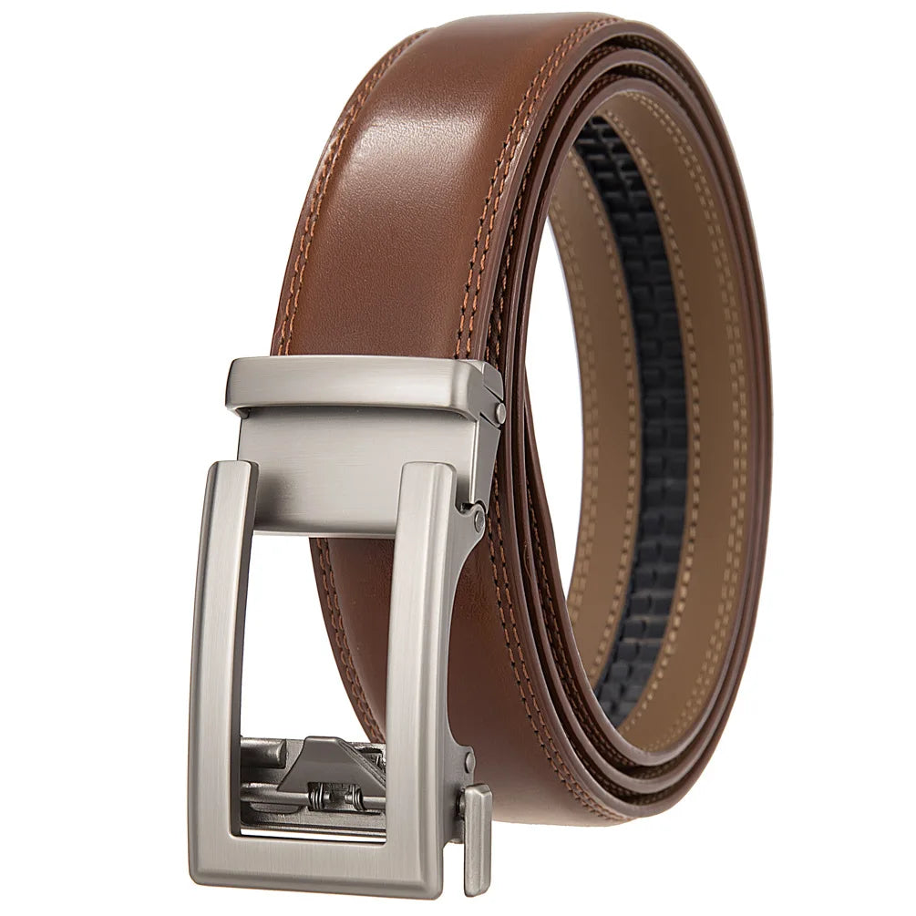 Men's Genuine Leather Belt Fashion Automatic Buckle Belt for Popular Business High Quality Male Belt Brown