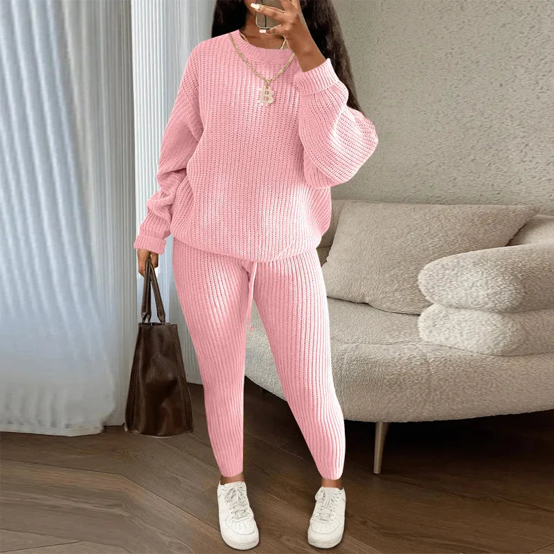 2024 Autumn and Winter Fashion Casual Knitted Suit Trousers Suit Foreign Trade Women's Wool Suit Ensemble Femme 2 Pièces