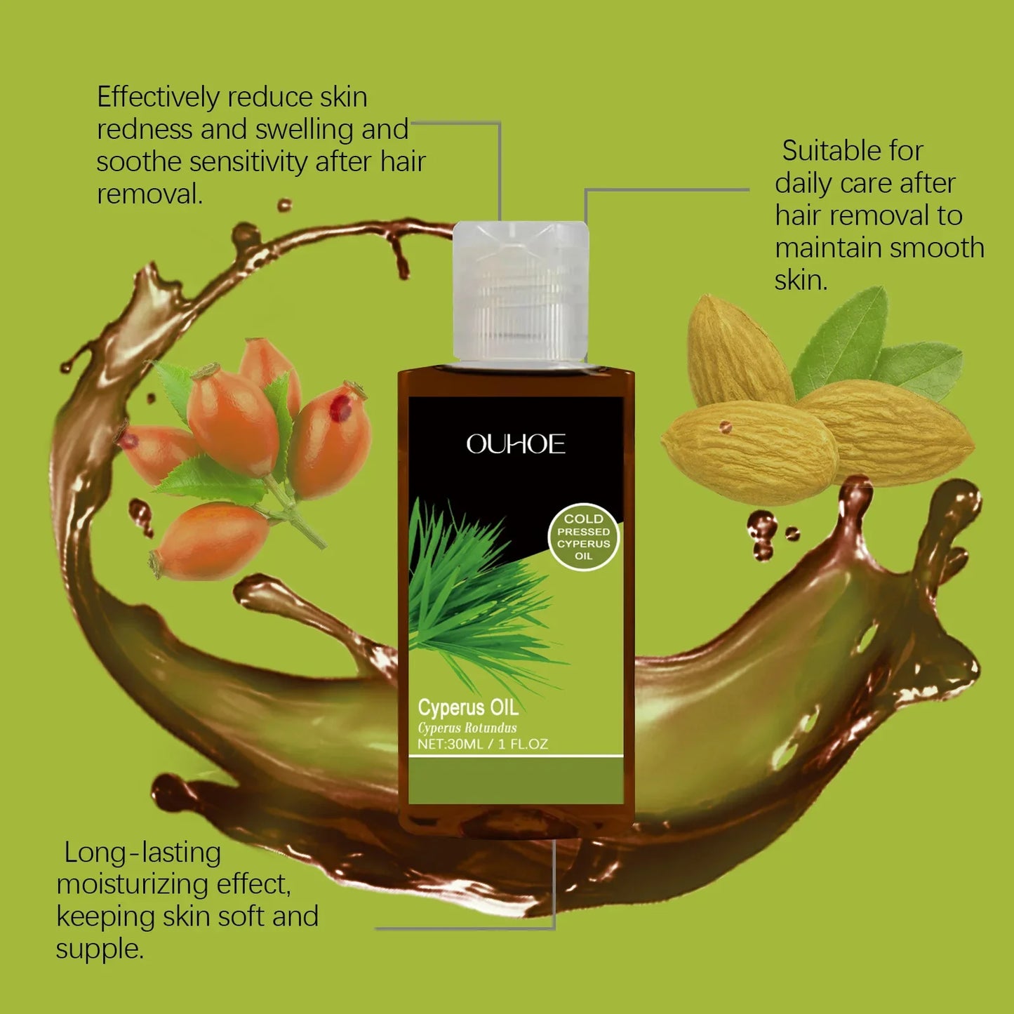 Pure Cyperus Rotundus Essential Oil Moisturizing Nourishing Reduce Redness Smoothing Repair Legs Arms Body Hair Removal Care Oil
