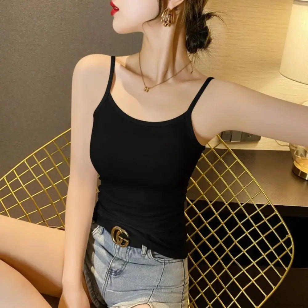 Women Summer Tank Top Modal Black White Sleeveless Women‘s T-shirt Basic Bottoming Tanks Bra Thin Camisole Crop Top With Straps