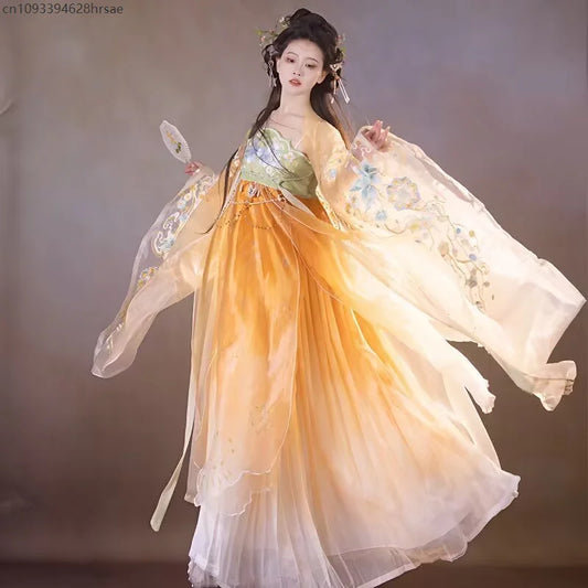 Chinese Dress For Women Ancient Traditional Embroidery Yellow Pink Hanfu Carnival Fairy Cosplay Costume Hanfu Dress