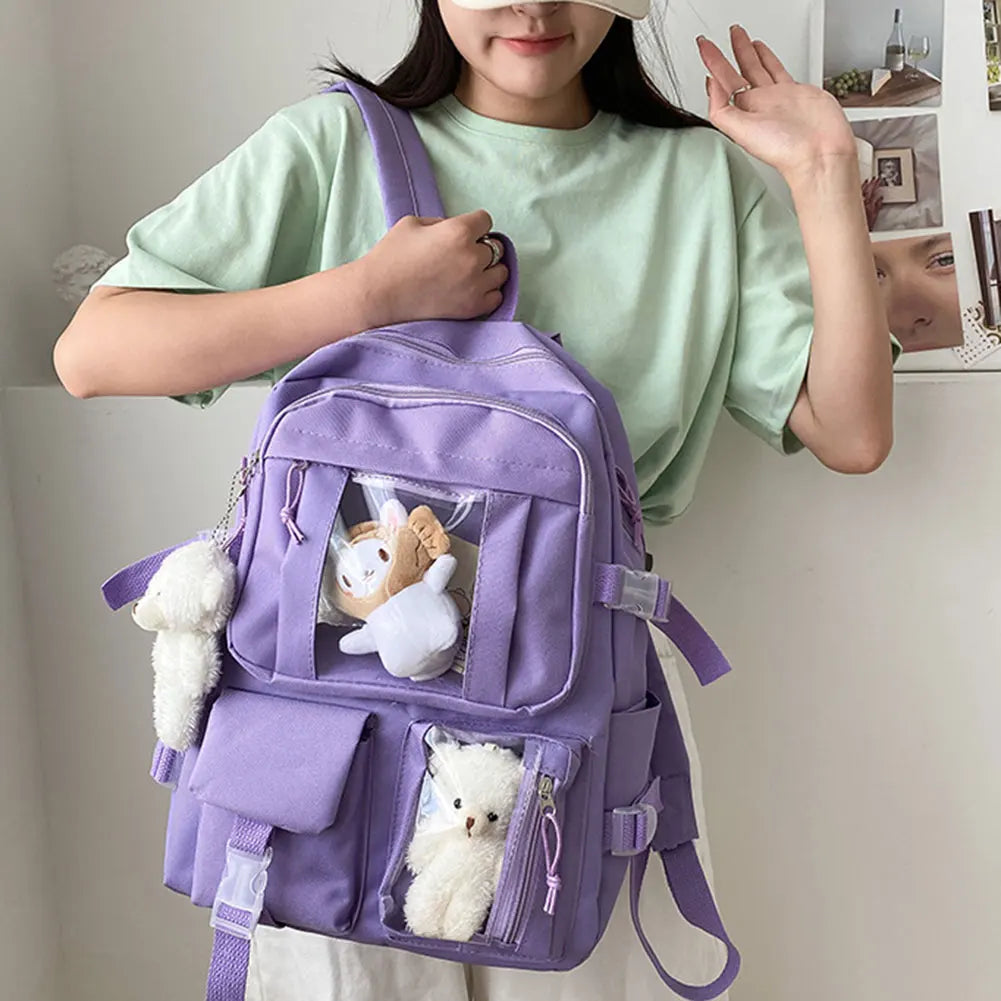 Causal Simple Travel School Bags Portable Large Capacity Waterproof School Books Pencil Case Water Bottle Bookbag For Men Women