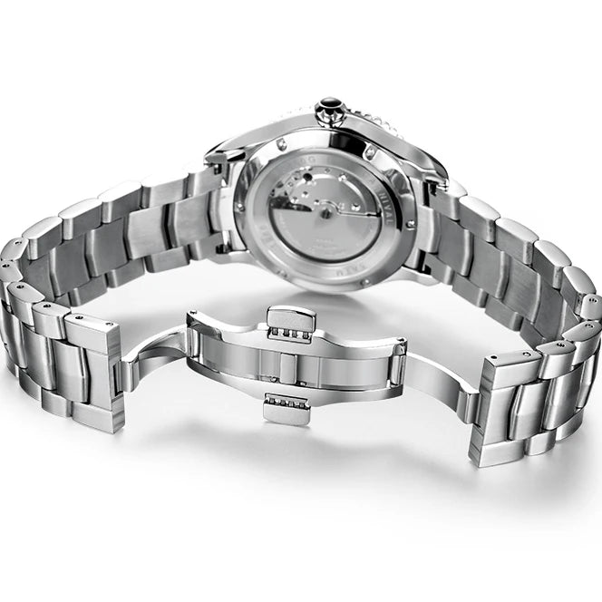 I&W Men Automatic Watch 41mm Mechanical Wristwatch 50M Waterproof Luminous Sapphire Mirror Dual Calendar Week Date