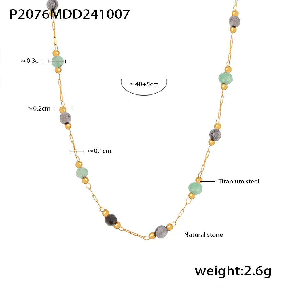 Women's Necklace Natural Stone Handmade Bead Double-layer Layered Collarbone Chain Stainless Steel Jewelry