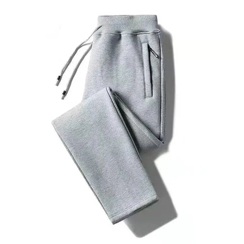 Loose Men's Fleece Lined Trousers Spring Autumn Winter Casual Wear Youth Style Pure Color Cuffed Sports Pants for Students