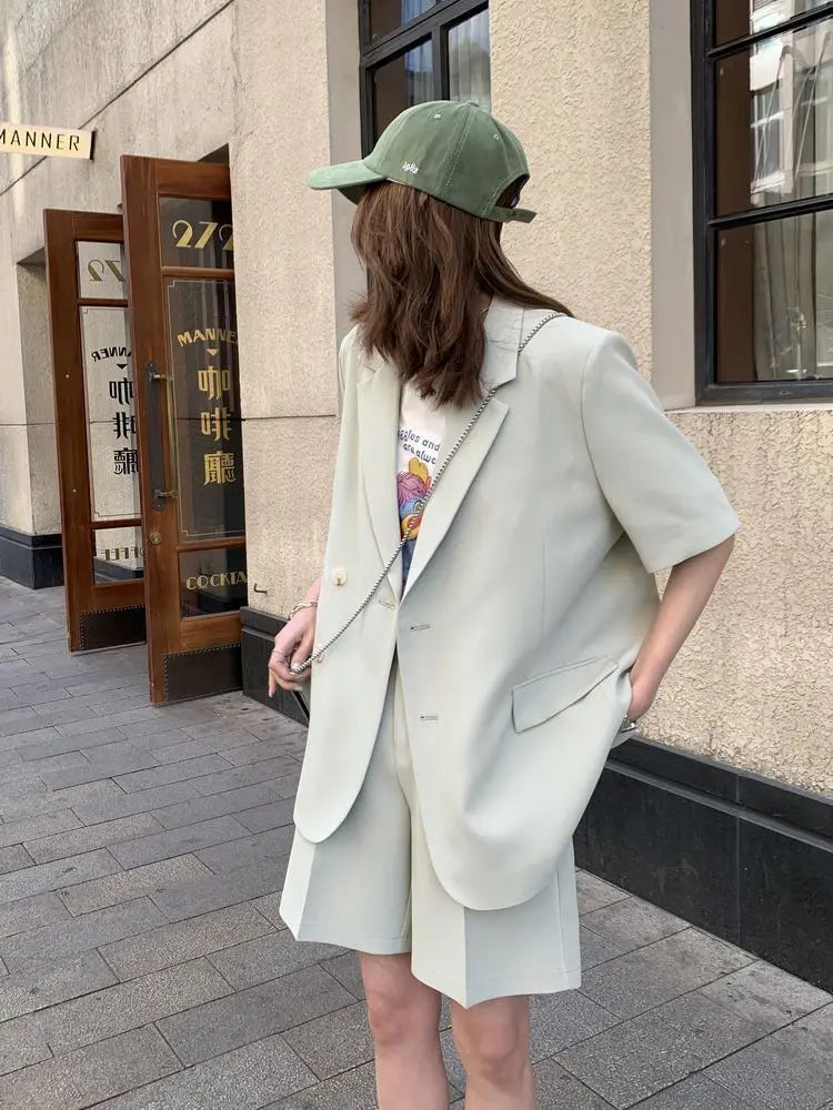 Pant Suits 2025 Spring and Summer Thin Casual Loose Short Sleeved Suit Jacket Women Suit Two-piece Set