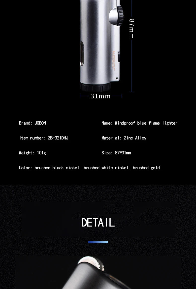 JOBON Inflatable 4 Torch Jet Windproof Lighter Metal Grinding Wheel Flint Lighter Gas Butane Inflatable Gift Cigar Lighter