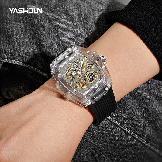 Automatic Mechanical Watch for Man Business Watch Double Side Hollows Skeleton Tourbillon Transparent Mechanical Men's Watch