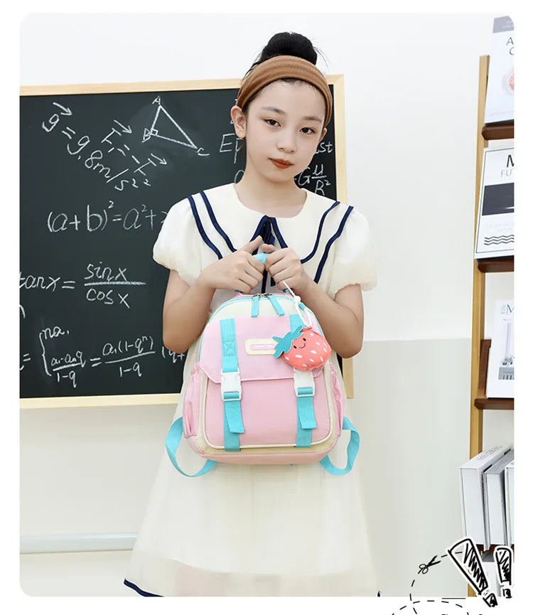 New Large-capacity Backpack Children Kindergarten Backpack Boys Girls Kids Load-reducing Color-blocking Double-shoulder Bag