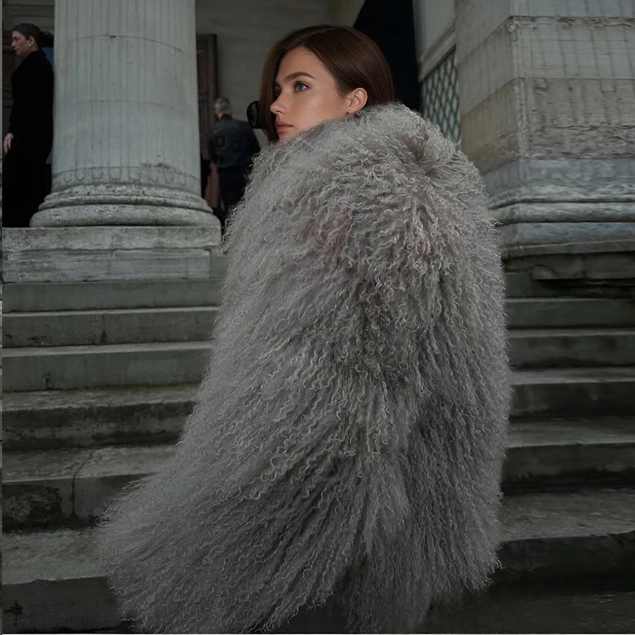 Natural Sheepskin Coat With Stand Collar Natural Sheep Fur Coat Full Skin Lamb Fur Jacket Best Selling Women's Leather Jacket