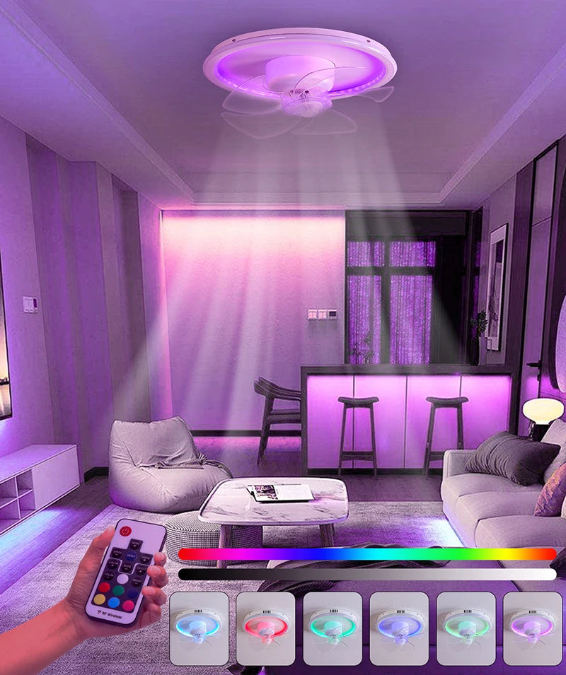 LED Ceiling Fan Lamp RGB Stepless Dimming Remote Interior Lighting Fixture Bedroom Living Home Decor Ceiling Fan With Light