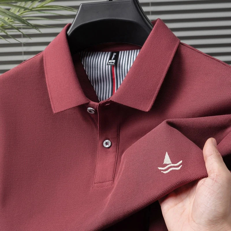 100% pure cotton men short sleeve polo shirt fashion exquisite sailboat embroidery summer comfort business casual lapel T-shirt