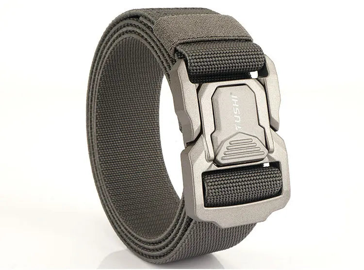3.8cm Men's Tactical Elastic Belt Aluminum Alloy Quick Release Buckle Wear-Resistant Durable Belt for Tactical Pants Outdoor Hik
